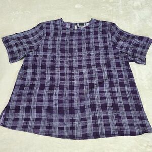 Maggie Barnes Purple Plaid Lightweight Shoulder Pad Top Blouse Shirt 20W Keyhole